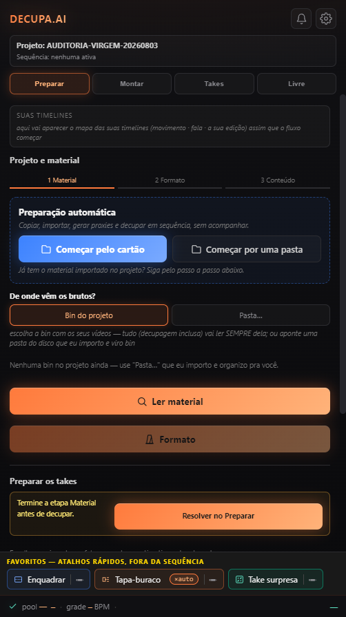 Tela real de preparação automática do DECUPA.VIDEO